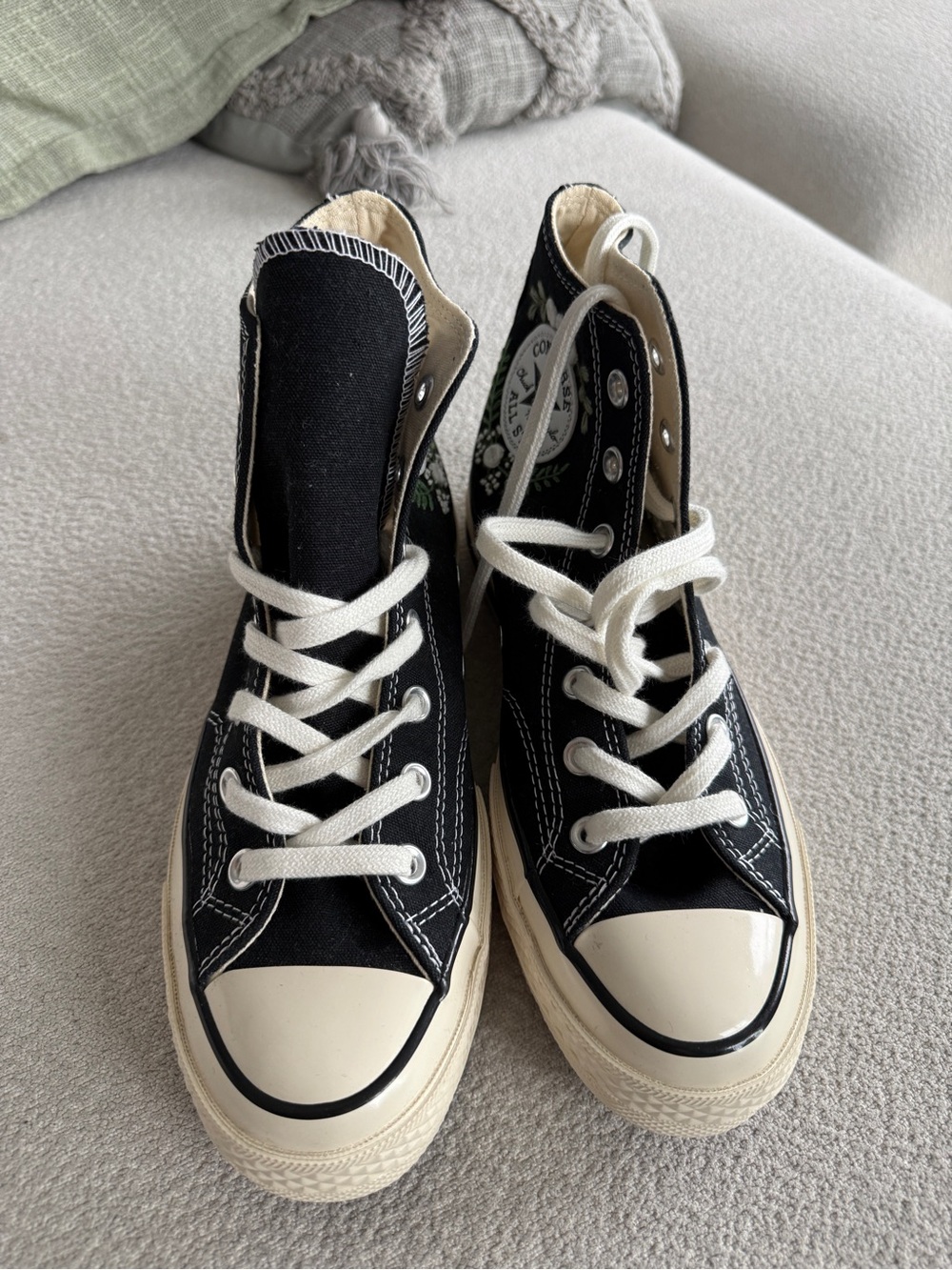 Converse All Stars Black High-Top Women's Sneaker with Custom White Flowers